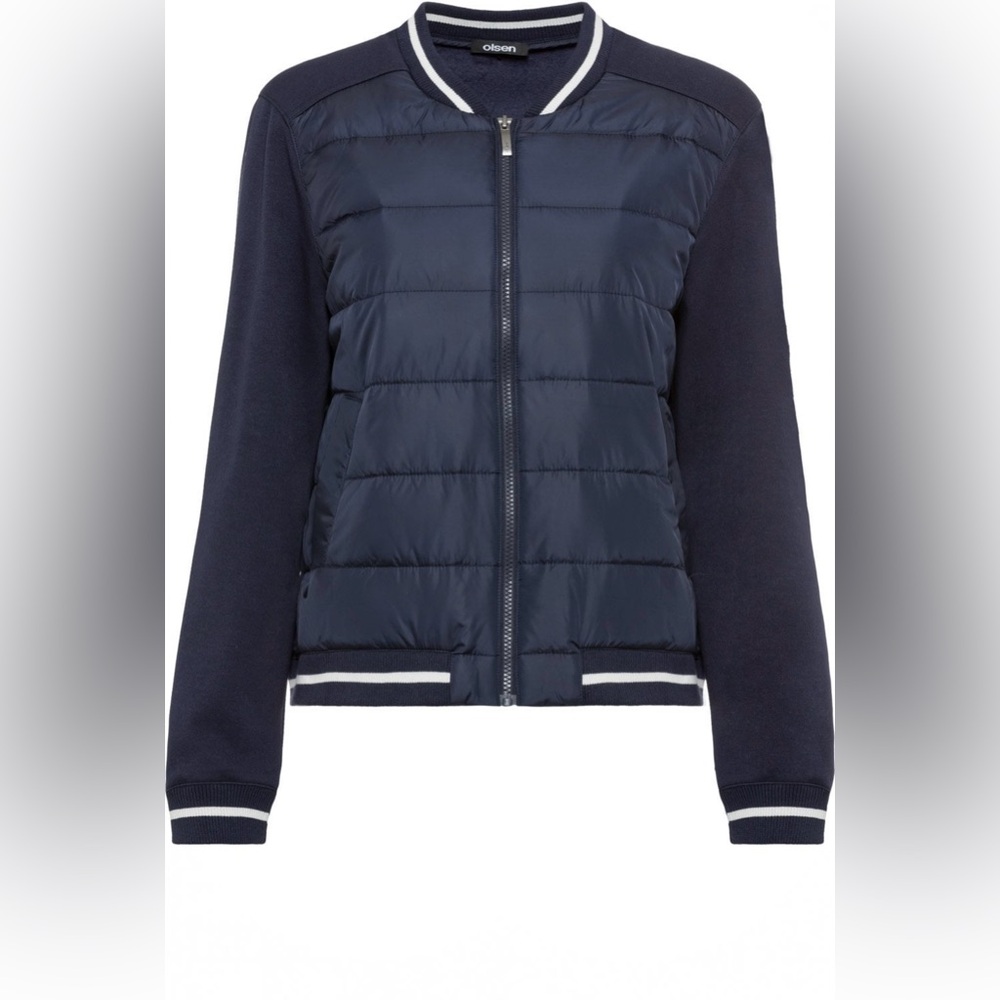 NWOT ✨ OLSEN EUROPE✨ Henny Jersey Ink Blue Preppy Bomber Jacket
